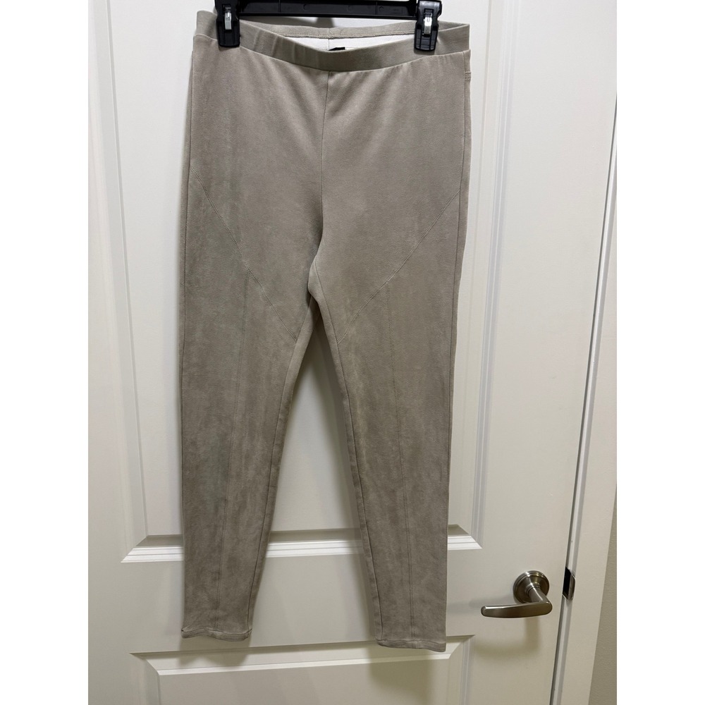 Fifteen Twenty Womens Faux Suede Leggings Taupe Elastic Waist Slim Fit Pants M